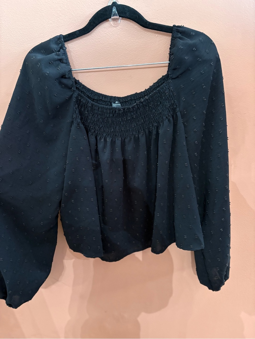 Black Smocked Square-Neck Blouse - Women Tops